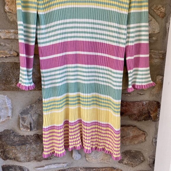 RIXO Milos Knit Dress in Pastel Yellow Rainbow Stripe Women’s Large MSRP $400 - Picture 10 of 12